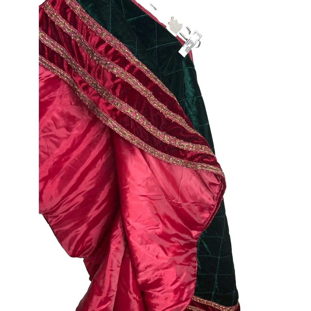 D&F Designs 36” Velvet Christmas Tree Skirt Green Burgundy Quilted Gold Trim